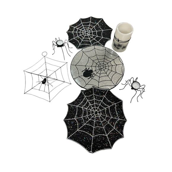Halloween Spider Decor • Table Runner, Hanging Metal Web & Spider Candles Spooky - Picture 1 of 13
